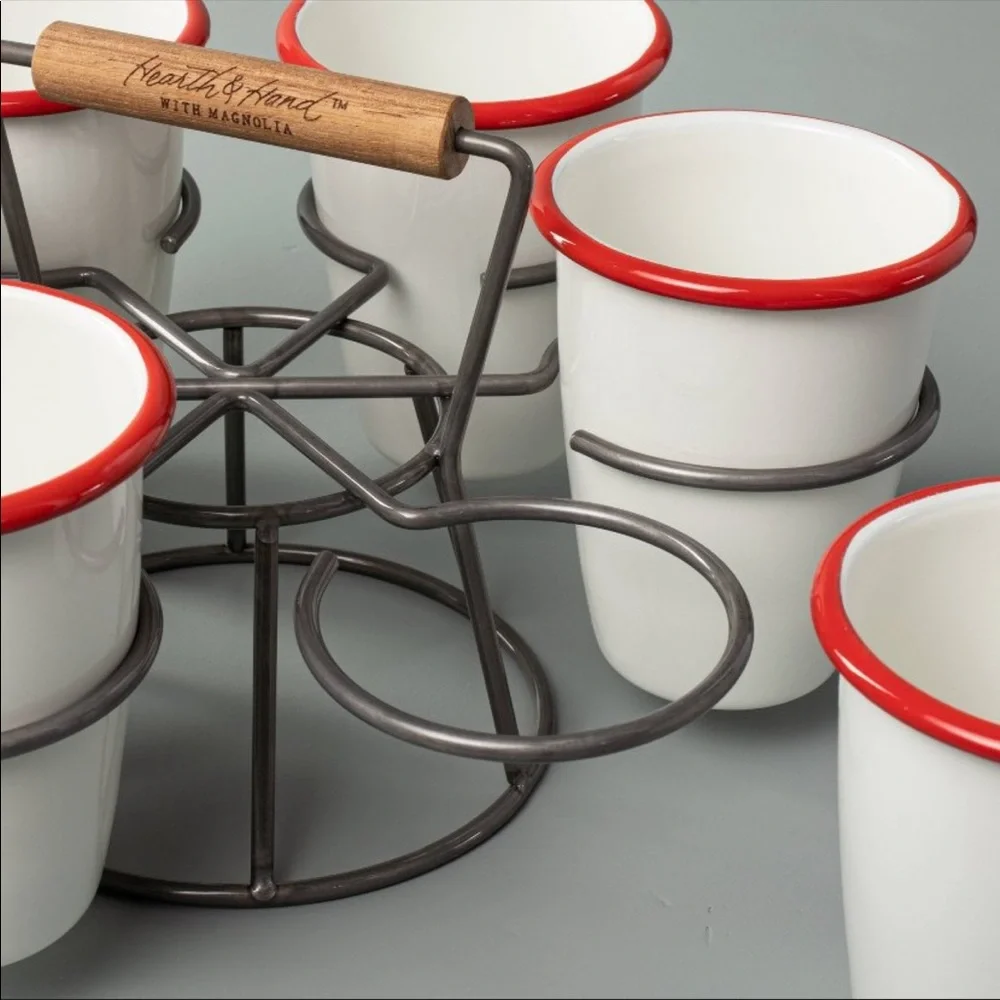 Hearth & Hand 7pc 17oz Drink Caddy Set Red/Cream - Picture 4 of 6